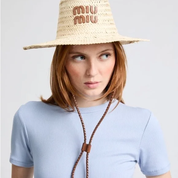 Miu Miu | Accessories | Miu Miu Palmetto Straw Hat With Adjustable